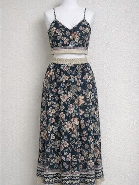 Sienna Sky Floral Two‑Piece Set – Size XL, Boho Print, Matching Crop Top & Skirt